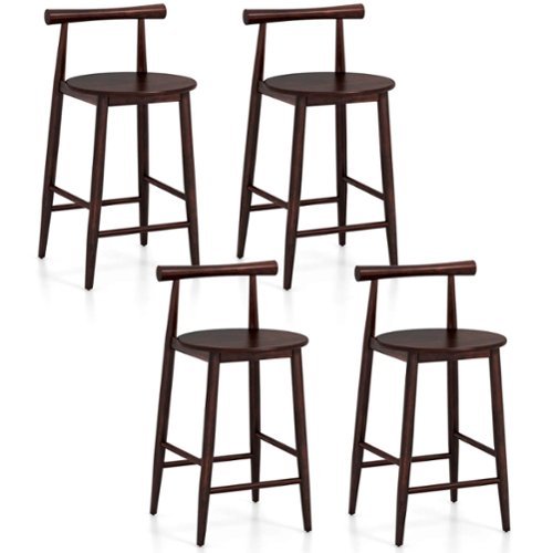 Costway Bar Chair Counter Height Stools Set of 4 with Acacia Wood Frame Supporting Legs - Brown