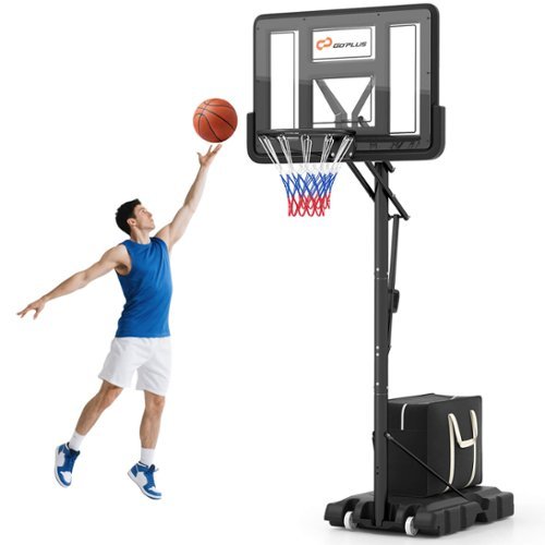 Costway - 44" Portable Adjustable Basketball Goal Hoop Stand System withSecure Bag Outdoor - Black-Front_Standard 
