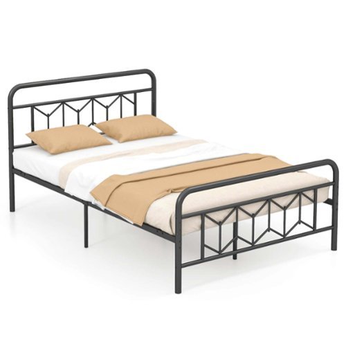 Costway - Full Size Bed Frame Mattress Foundation with Headboard 12.5" Under-bed Storage - Black-Front_Standard 