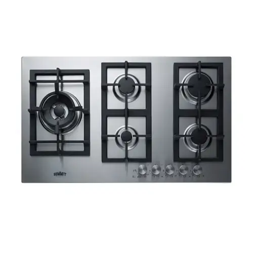 Front. SUMMIT - 34" Wide 5-Burner Propane Gas Cooktop In Stainless Steel - Silver.