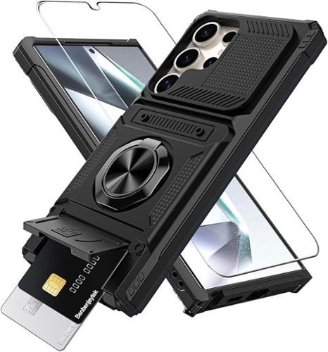 Gravity Ridge - for Samsung Galaxy S25 Ultra Wallet Case with Card Holder 360°Ring Kickstand Military Grade Drop Shockproof Rugged Case - Black-Front_Standard 