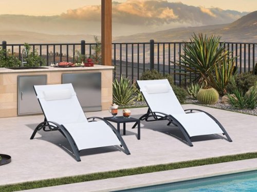 PURPLE LEAF - 3-Pieces Oversized Aluminum Outdoor Chaise Lounge Patio Lounge Chair with Side Table - White-Front_Standard 
