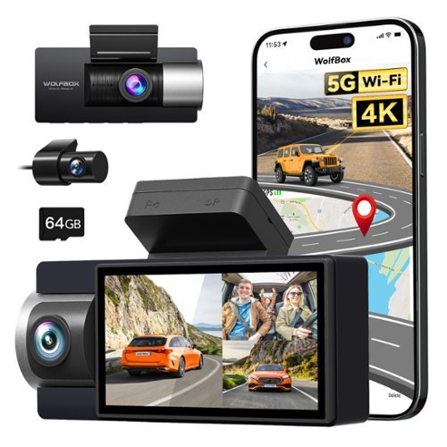 WOLFBOX - 4K 3 Channel Dash Cam, 5.8GHz WiFi, GPS, 3" Screen, WDR, IR Night Vision, Free 64GB Card, Two Parking Monitoring Modes - Black-Front_Standard 