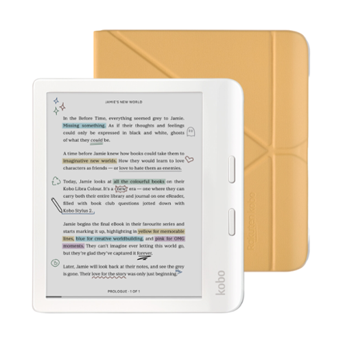 Kobo - Libra Colour eReader (White) with Bundle - 2024 - Butter Yellow SleepCover-Front_Standard 