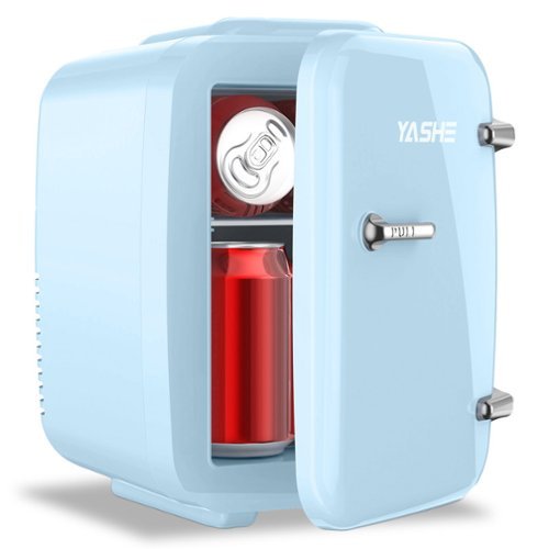 YASHE - 4L Mini Fridge, 6 Can Skincare & Drink Cooler/Warmer, 110V/12V, Portable, for Office, Dorm, Bedroom, Car - Blue-Front_Standard 