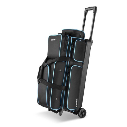 VEVOR - Bowling Ball Bag, 3 Ball Double Roller Bowling Bag with Wheels, Featuring a Separate Compartment for Shoes - Black;Blue-Front_Standard 