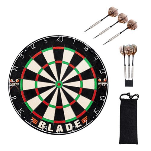 Barrington - 18" Blade Staple-Free Dartboard With Brazilian Sisal and Steel Tip Tungsten Barrel Dart Set - Black