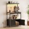 Bestier - 45-55" Adjustable Kitchen Stand Power Outlet, Storage, LED Light & 10 S-Hooks-Microwave Coffee Bar Cabinet - Black-Front_Standard
