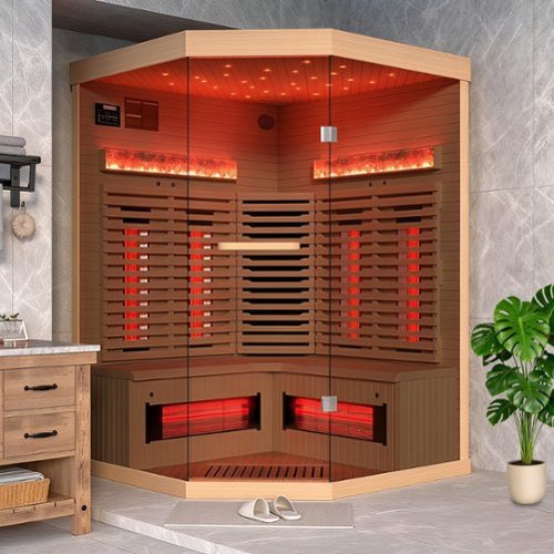 U-HOMY - Infrared Sauna - 4 Person Hemlock Wood Cabin for Home or Gym - Wood Color-Front_Standard 