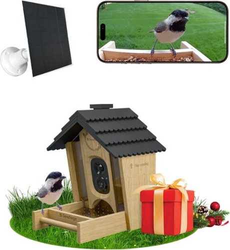 Sensforge - Smart AI Bird Feeder Camera, 2.5K Live View, Solar Wooden Outdoor Feeder, AI Recognition, Weatherproof, Alerts - Natural Wood-Front_Standard 