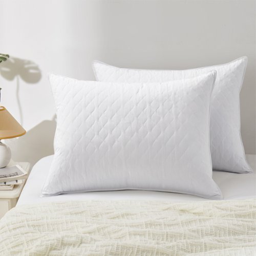 Peace Nest - 2 Pack Medium-Soft Goose Feather Pillows Quilted Cover - White-Front_Standard 