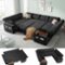 Dyonery - Modular Sectional Sleeper Sofa: Pull-Out Bed, Reclining Backrest, USB Ports, Side Table, LED Lighting,Gary - Gray-Front_Standard