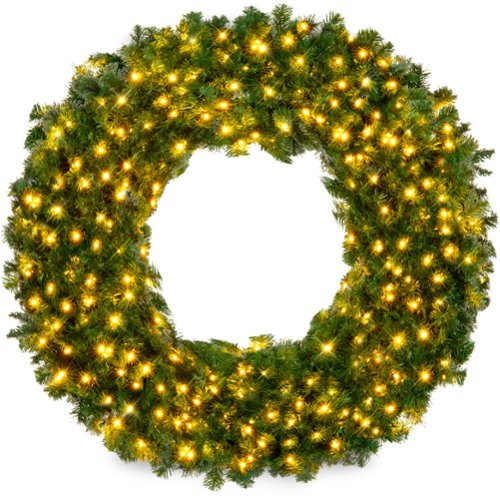 Best Choice Products - 48in Artificial Pre-Lit Fir Christmas Wreath Decoration w/ 250 LED Lights, 714 Tips, Power Plug-In - White Lights-Front_Standard 