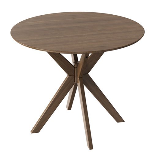 Costway Modern Round Wood Dining Table 35'' W/ Solid Wood Legs& Base for Home, Office - Walnut