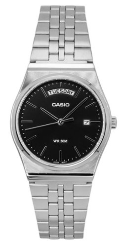 Casio - Standard Analog Stainless Steel Black Dial Quartz MTP-B146D-1AV Men's Watch - Silver/Black-Front_Standard 