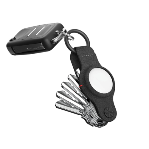 KeySmart - Air Compact Key Tracker and Holder For AirTag - Vegan Leather Black