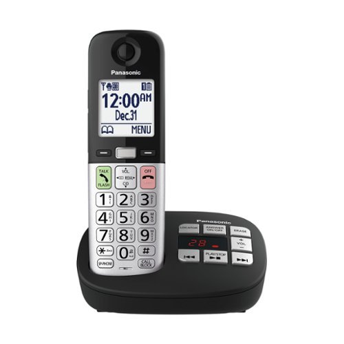 Panasonic - Easy-to-Use Cordless Phone with Flashlight and Quick-Touch Dialing - KX-TGU4 Series - Black-Front_Standard 