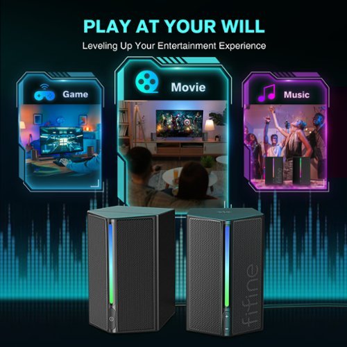 FIFINE RGB Gaming Speakers, Wired Desktop PC Speakers with Volume Control, 3.5mm Aux for Laptop Monitor Phone Tablet - Black GLOBAL SHIPPING