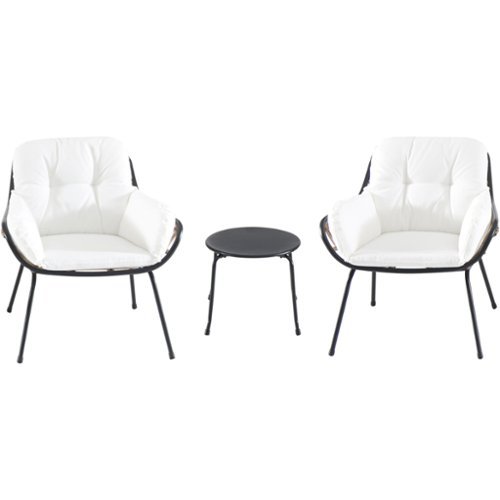 Mod Furniture - Bali 3-Piece Chat Set with Plush 4-Sided Cushions in White - Steel/White-Front_Standard 