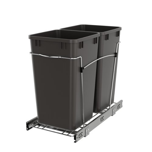 Rev-A-Shelf - Double Pullout Trash Can 27 qt. for Kitchen, Gray, RV-15KD-13C-S - Orion Gray-Front_Standard 