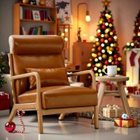 Bestier - Mid-Century Wood Accent Chair with High Back, Pillow, and Waist Cushion - Brown