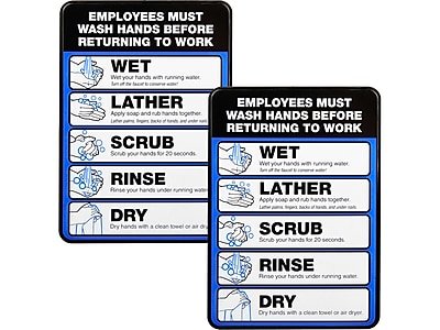 Excello Global Products - Employees Must Wash Hands Indoor Wall Sign, 5" x 7", 2/Pack (EGP-HD-0171-S) - Multicolor