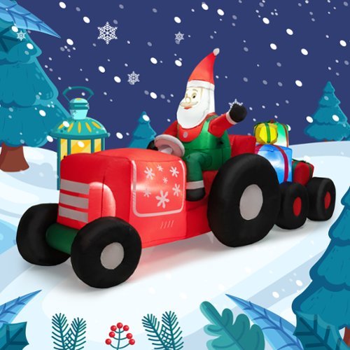 Costway 9 FT Long Christmas Inflatable Santa Claus Driving Tractor with Gifts Decoration - Multicolor