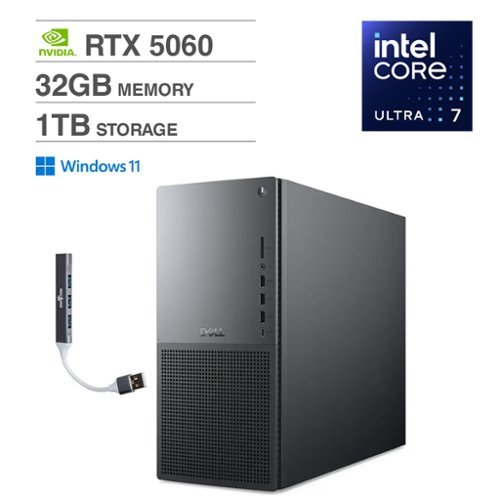 Dell - Tower Plus EBT2250 Desktop (Ultra 7-265, 32GB, 1TB SSD, GeForce RTX 5060, Thunderbolt 4, Win 11 Home) w/USB Hub - Black-Front_Standard 