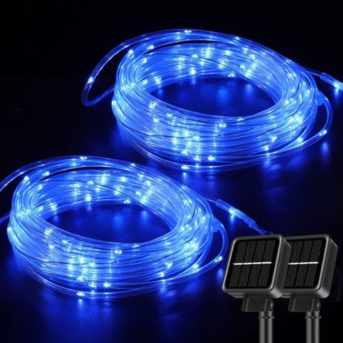 Oumilen - 2-Pack Solar Blue LED Rope Lights with Adjustable Solar Panel, PVC Tube Cover & Easy Installation-Front_Standard 