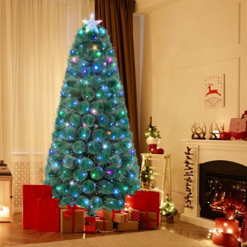 Costway - 7 FT Pre-Lit Fiber Optic Christmas Tree Xmas Decor with 226 Multi-Color LED Lights