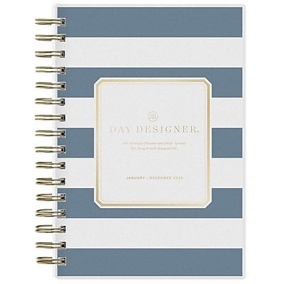 Blue Sky - 2026 Day Designer Rugby Stripe & Navy Frosted 5" x 8" Daily & Monthly Planner, Plastic Cover - Multicolored