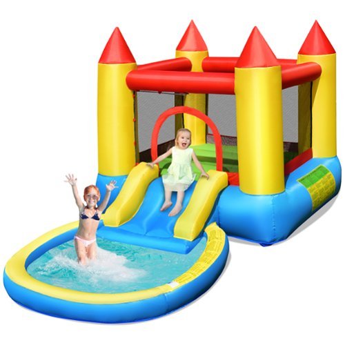 Costway - Inflatable Bounce House Kids Slide Jumping Castle Pool with Balls & Bag - Multicolor-Front_Standard 