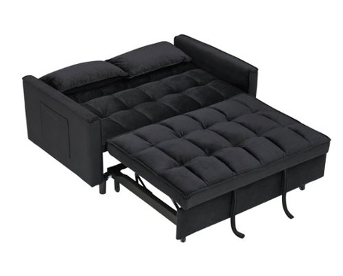 Trinkets Crazed - 3 in 1 Velvet Convertible Sleeper Sofa Bed, Futon Couches for Living Room with Side Pocket/Adjustable Backrest - Black-Front_Standard 