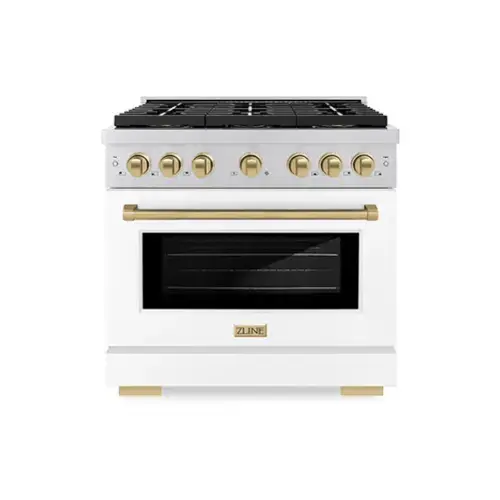 Front. ZLINE - ZLINE Autograph 36 in. Paramount Gas Range with 6 DuoPro Burners w/ White Door & Bronze Accents (PSGRZ-WM-36-CB) - Stainless Steel with White Matte Door.