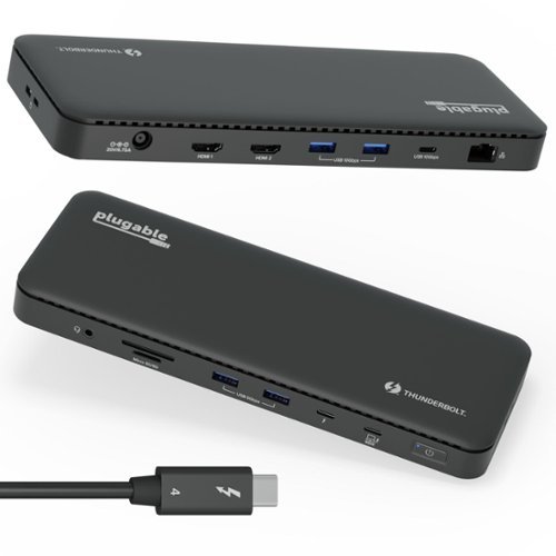 Plugable - Thunderbolt 4 Dock 100W Charging, Laptop Docking Station Dual Monitor Single 8K or Dual 4K HDMI for Windows and Mac - Black-Front_Standard 