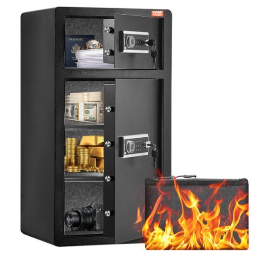 VEVOR - Double Doors 7.2 cu.ft Safe Box with Key Lock & Password, Safe Lock Box with Fireproof Bag - Black-Front_Standard 