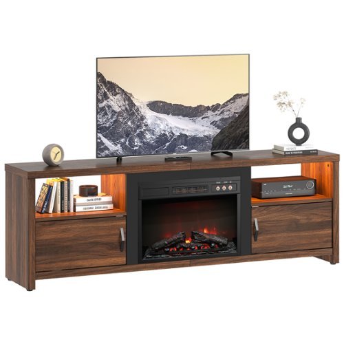 Bestier - 71-inch Fireplace TV Stand with RGB Lights Entertainment Centers, Open Shelves & Cable Management - Walnut-Front_Standard 