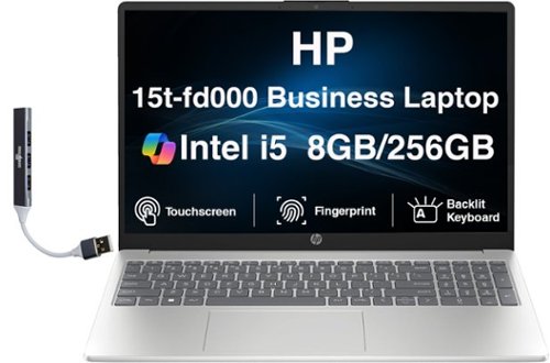 HP - 15t-fd000 Laptop 15.6 FHD (Intel i5-1334U, 8GB DDR4, 256GB PCIe SSD, Intel UHD, Win 11 Home) w/USB Hub - Natural Silver-Front_Standard 