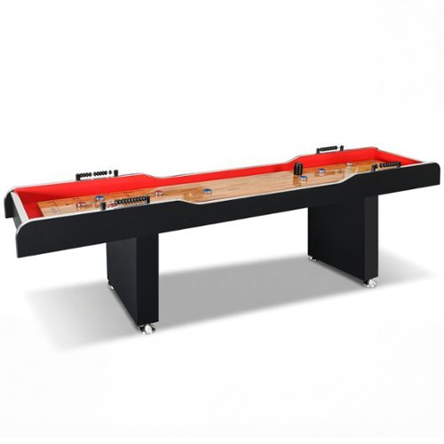 SereneLife - SLSHFBRD108 9ft Shuffleboard Table, Poly Coated Surface, Accessories, Indoor/Outdoor Arcade Game - Black-Front_Standard 