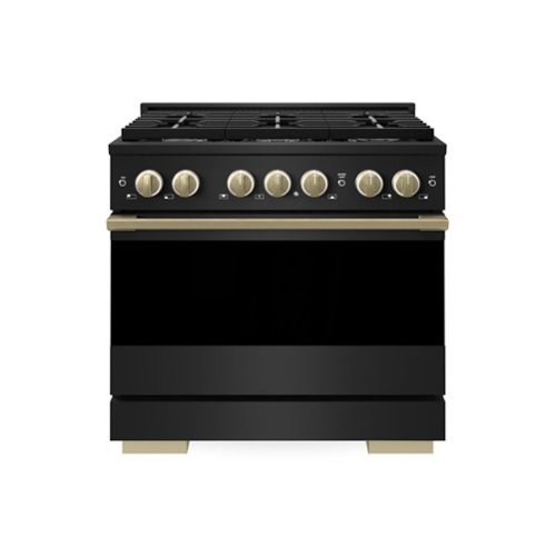 ZLINE - Autograph 36 in. 5.2 cu. ft. Marino Dual Fuel Freestanding Range with 6 Gas Burners in Black Steel with Bronze Accents - Black Stainless Steel