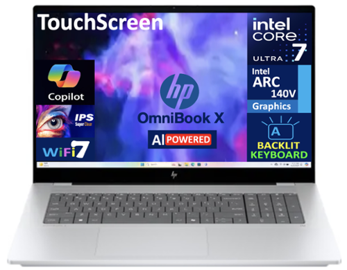 HP - OmniBook X Laptop 17.3 FHD Display (Intel Ultra 7-258V, 32GB LPDDR5X, 4TB PCIe SSD, Intel Arc 140V, Win 11 Pro) - Glacier Silver-Front_Standard 