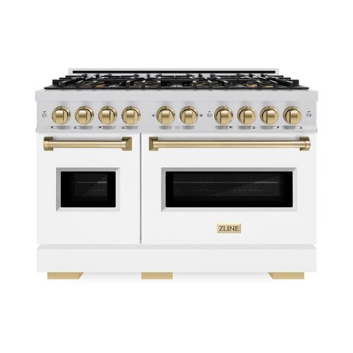 ZLINE - Autograph 48 in. 6.7 cu. ft. Classic Freestanding Dual Fuel Range w/ 8 DuoPro Burners & White Door w/ Bronze Accents - White Matte