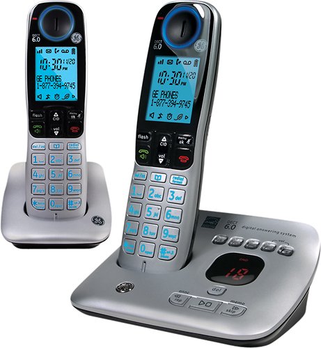  GE - Ge-30522ee2 DECT 6.0 Expandable Cordless Phone System with Digital Answering System - Silver/Gray/Black