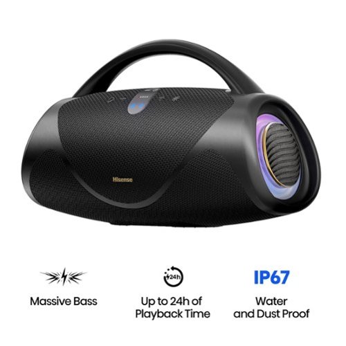 $249.99, Was $299.99, 16% Off! Hisense - Bluetooth Speaker VoyageBoom with rechargable battery, ambient lighting, Auracast, FM radio, IP67 - Black dealfomo