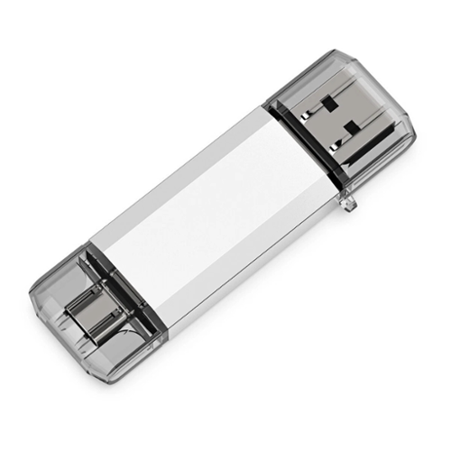 Stock Preferred - 128GB Dual USB 3.0 Flash Drive – USB-A & Type-C OTG - Silver-Front_Standard 