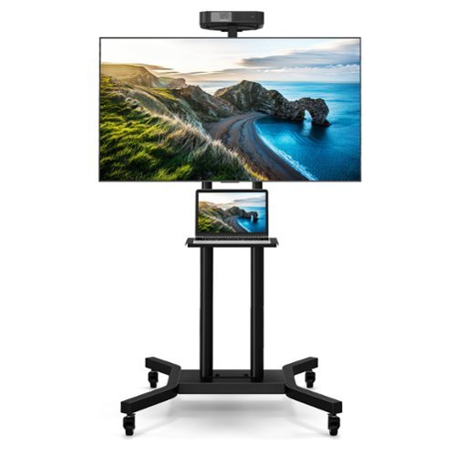 Gymax - Mobile TV Stand for 32-70 inch Flat or Curved TVs up to 110 lbs w/AV Shelf - Black-Front_Standard 