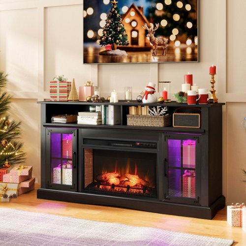 Gymax Fireplace TV Stand w/ Remote Controls & Thermostat Storage