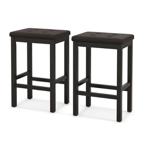 Costway - Set of 2 Rubber Wood Bar Stools 24" Counter Height Stool with Padded Seat, Footrest - Brown & Black