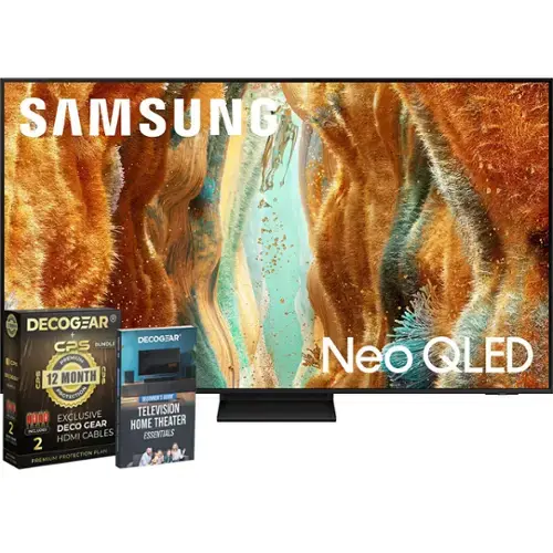 SAMSUNG  
Neo QLED  

DECOCGEAR  
CPS BUNDLE PREMIUM  
12 MONTH CPS PROTECTION  
EXCLUSIVE DECOCGEAR HDMI CABLES  
2 PLAN PREMIUM PROTECTION  

DECOCGEAR  
BEGINNER'S GUIDE  
TELEVISION HOME THEATER ESSENTIALS