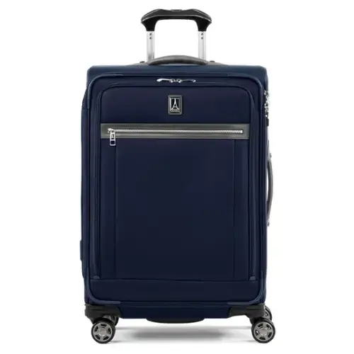 Front. Travelpro - Travelpro Platinum Elite Softside Expandable 25" Checked Spinner - Dark Blue.
